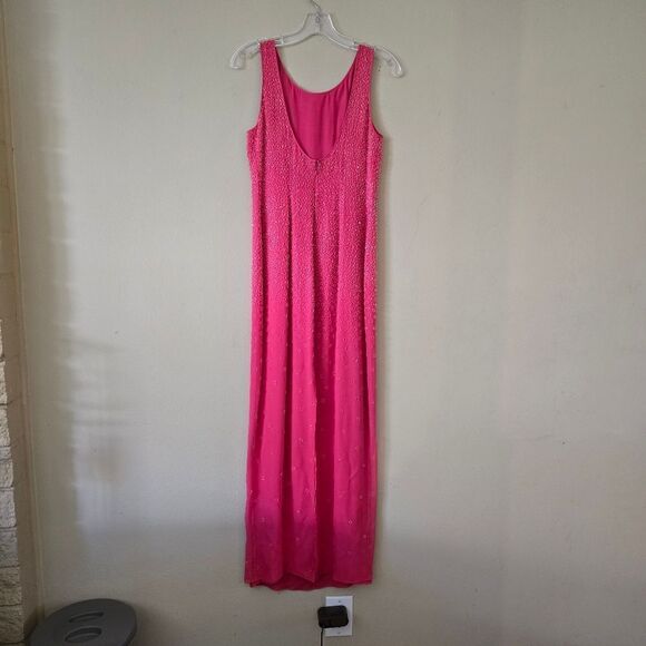 100% Silk Beaded Maxi Dress Embellished Pink Y2K Size 8 by Suzanne  Barbiecore - Picture 6 of 13